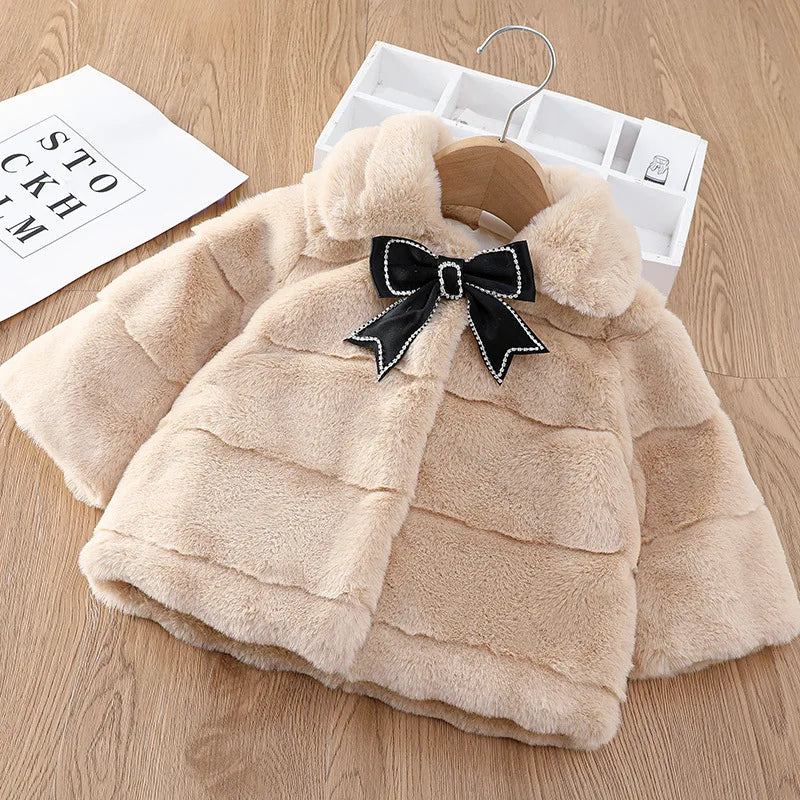 Girls blush faux fur coat