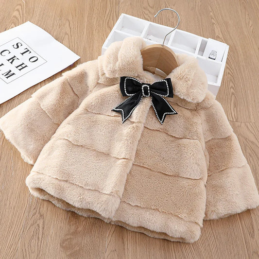 Girls fawn faux fur coat