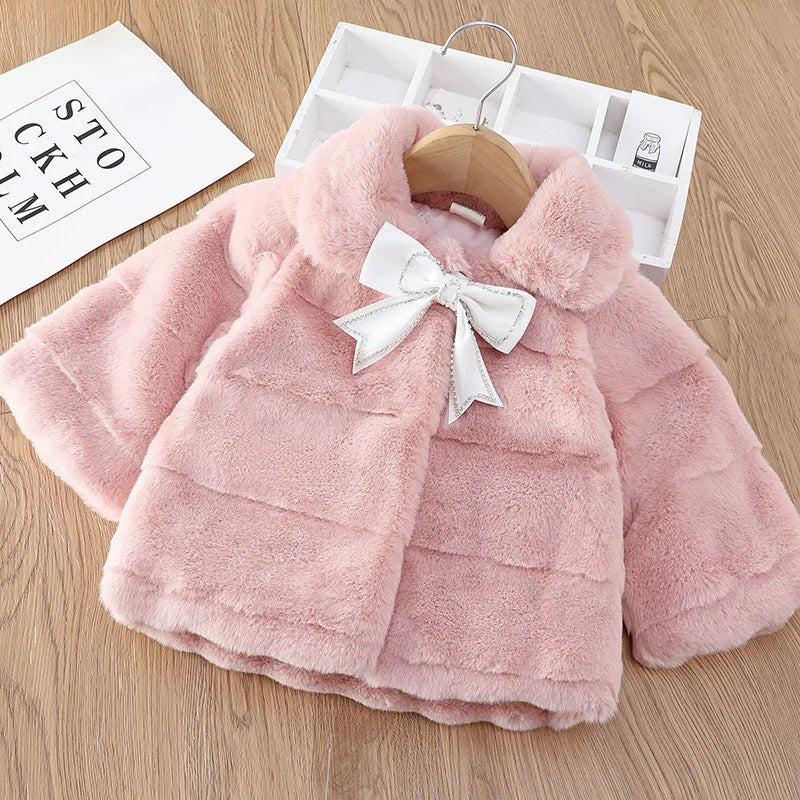 Girls fawn faux fur coat