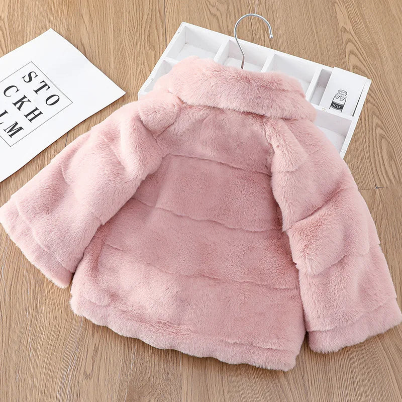 Girls fawn faux fur coat