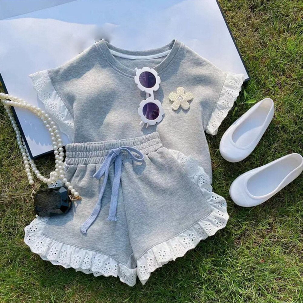 Girls grey short and tshirt set