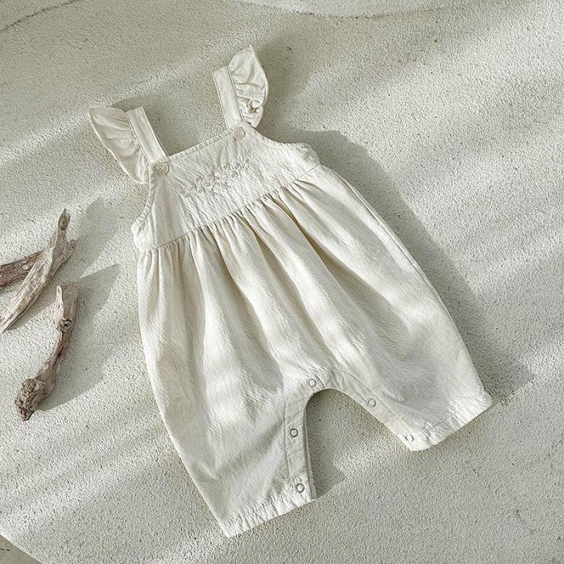 Baby girls white cotton embroidered romper