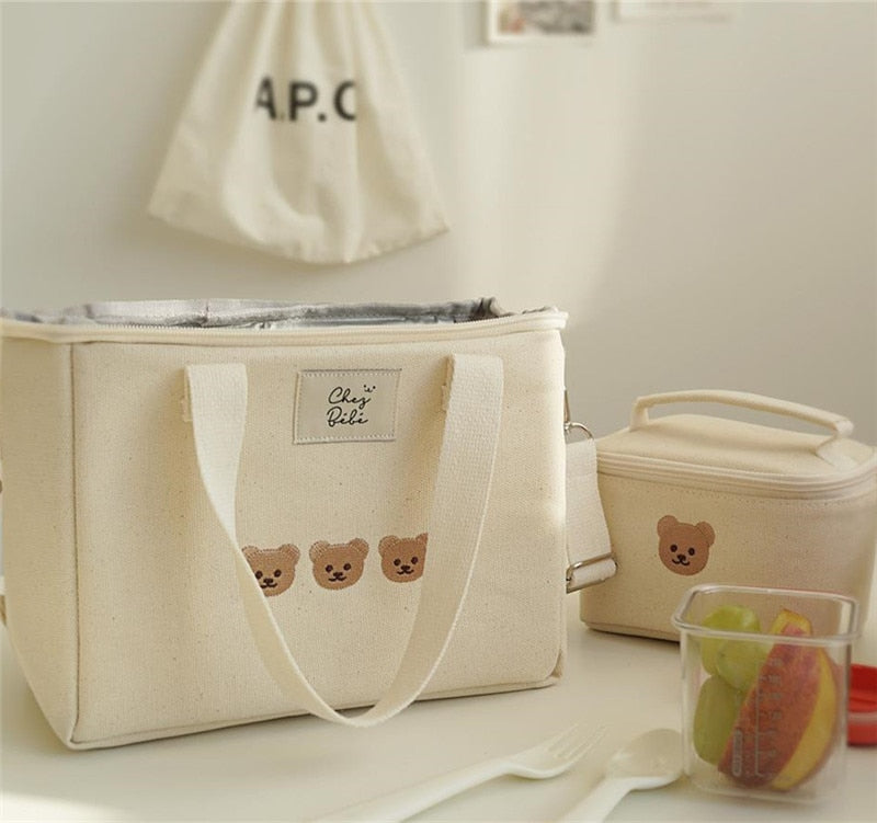 Bear Embroidery Thermal Insulation Food Storage Bag